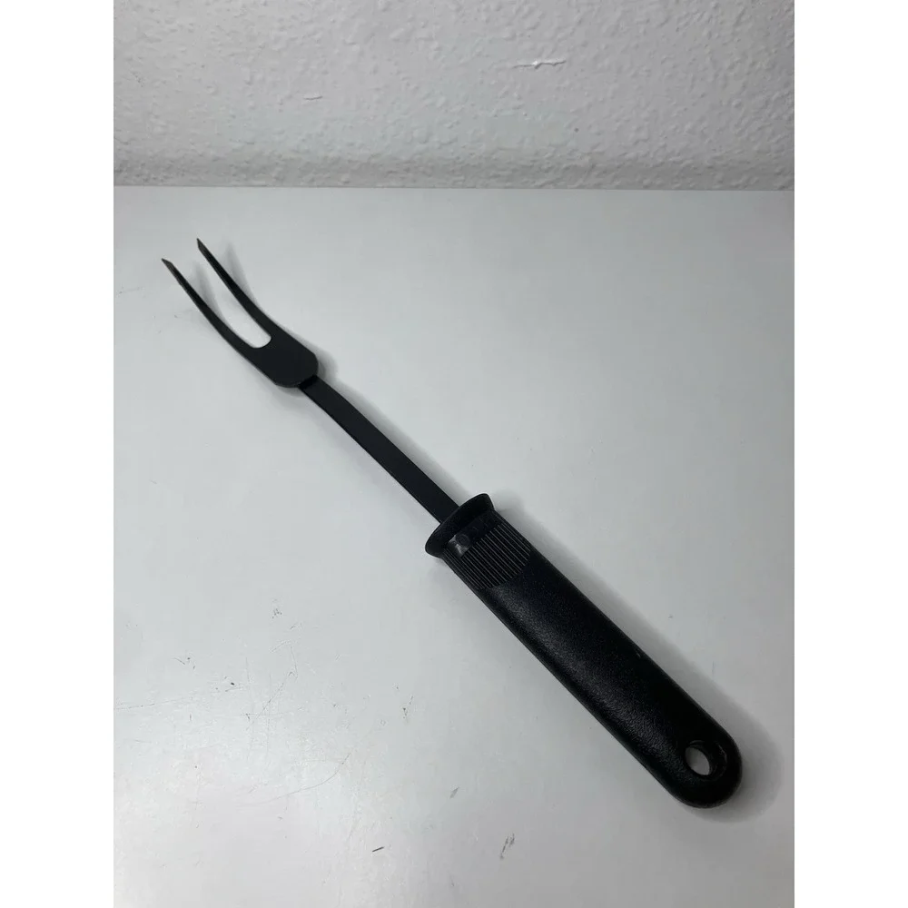 Vintage EKCO Black Coated Metal Meat Serving Fork w/Sure Grip Black Handle
